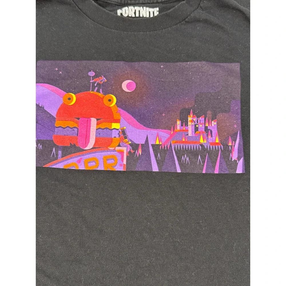Fortnite Kids Black Graphic Tee Durrr Burger Sunset Print T-Shirt Size L 10/12‎